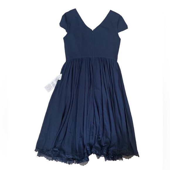 Dress The Population Corey Chiffon Fit & Flare Cocktail Dress Size L Navy Blue - Picture 11 of 13